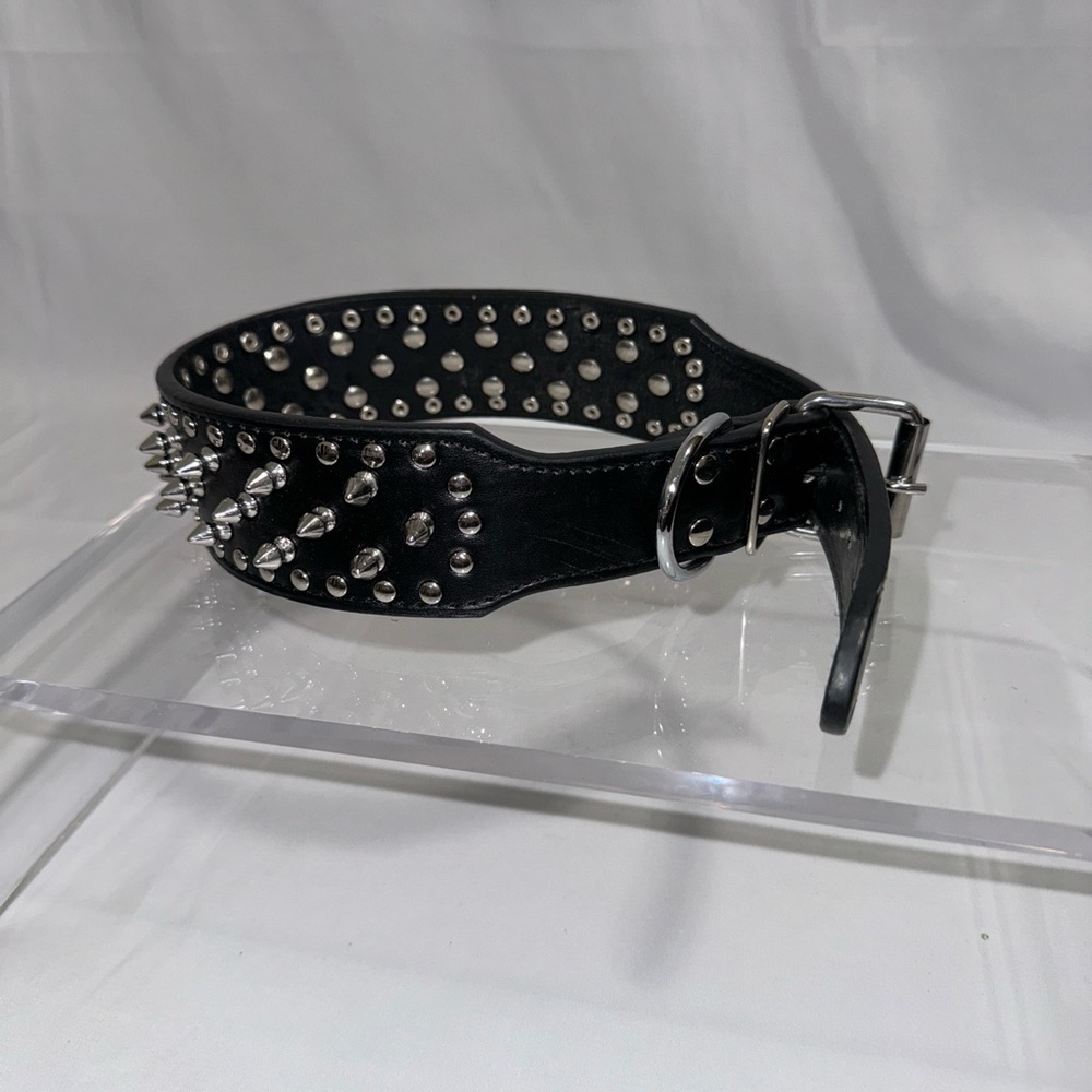 PU Leather Adjustable Spiked Studded Dog Collar 2" Wide 43 Spikes (L(Neck 21"-24